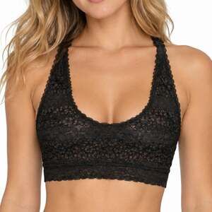 Black Floral Lace Racerback Bralette Scalloped V-Neck Crop Top